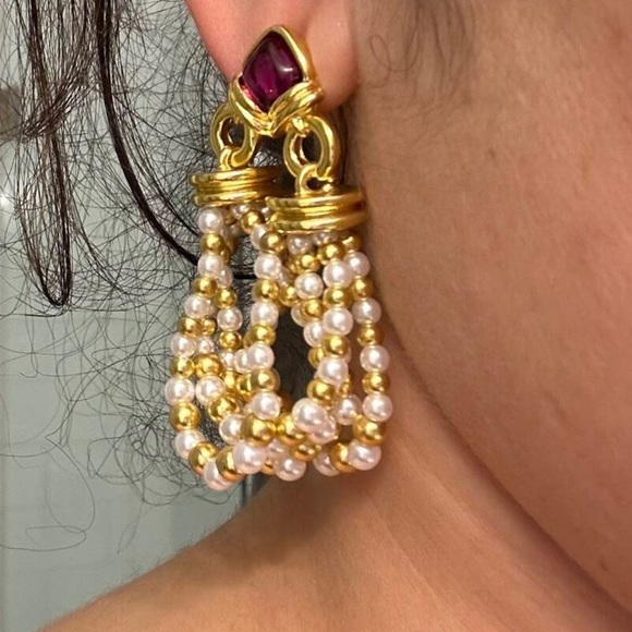 Vintage Medieval Style Pearl Beads Tassel Drop Earrings With S925 Silver Needle - Picture 7 of 16